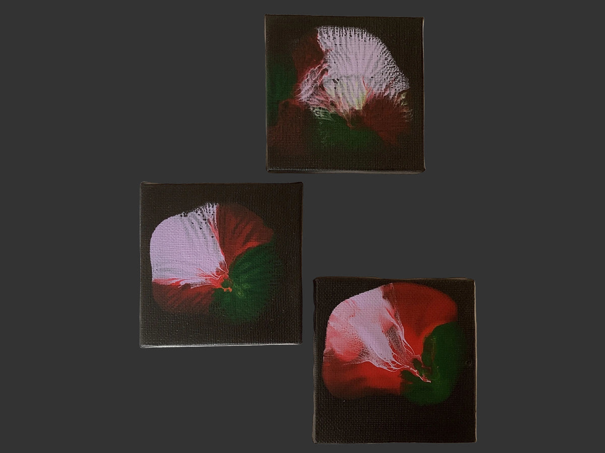 3 real miniature abstract art paintings on canvas 8cm x 8cm unique