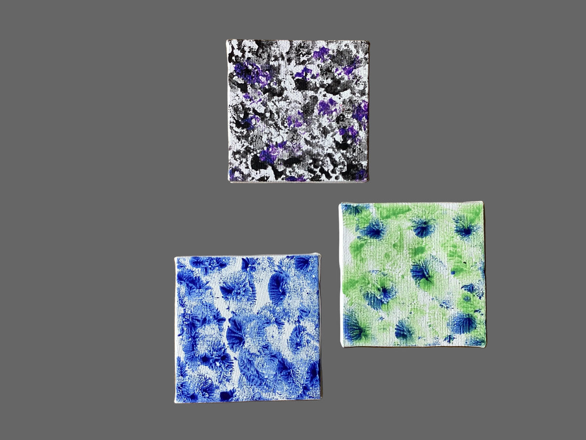 3 real miniature abstract art paintings on canvas 8cm x 8cm unique