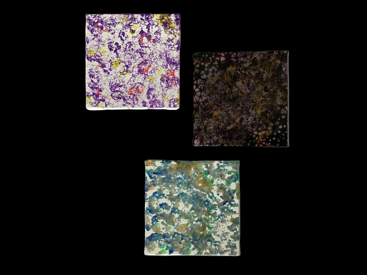 3 real miniature abstract modern art paintings on canvas 8cm x 8cm unique