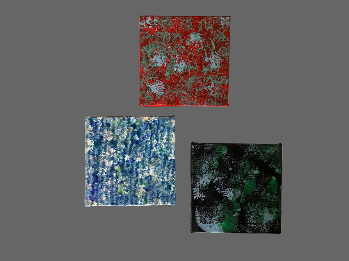 3 real miniature Abstract  modern art paintings on canvas 8cm x 8cm unique